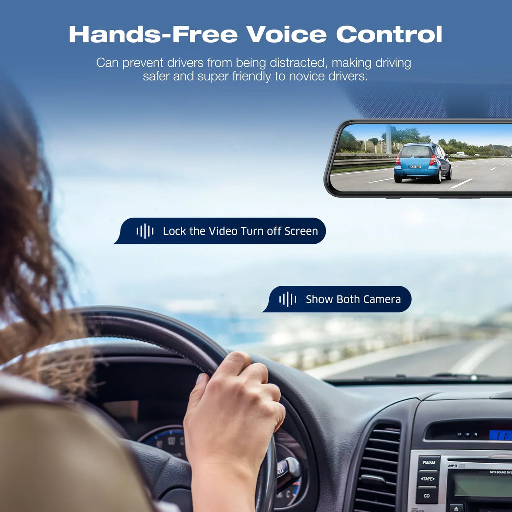 Backup Camera Rear View Mirror Camera, 10" Touch Screen 4K+1080P Front and Rear Dash Cam, with 64GB Memory Card, Parking Assist, Parking Monitoring,