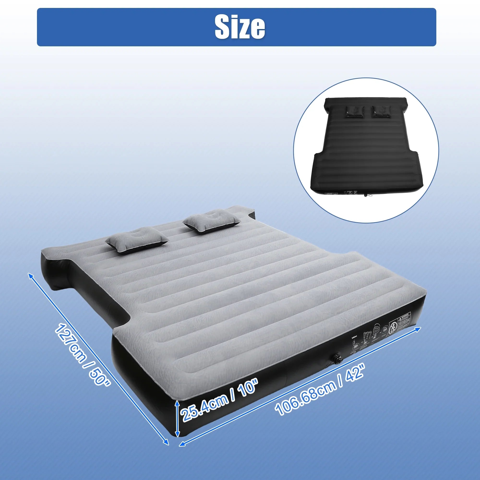Unique Bargains Universal Inflatable Thickened 5.5-5.8ft Full-Size Short Truck Bed Kit  with Electric Air Pump Gray