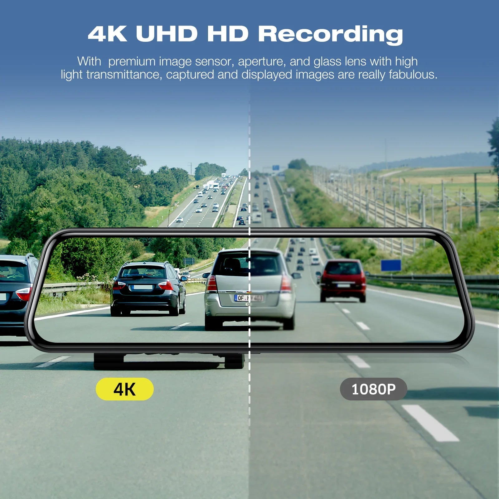 Backup Camera Rear View Mirror Camera, 10" Touch Screen 4K+1080P Front and Rear Dash Cam, with 64GB Memory Card, Parking Assist, Parking Monitoring,