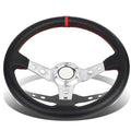 Motoring -T520-- 350mm Silver 6-Bolt Spoke Red Stitched  Leather Racing Steering Wheel