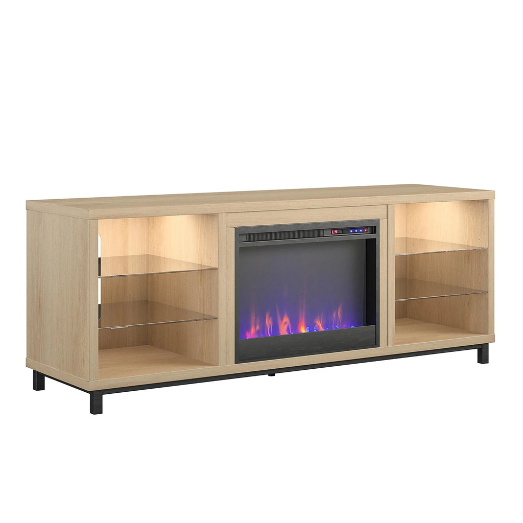 Ameriwood Home Lumina Deluxe Fireplace  Stand for TVs up to 70" in Blonde Oak