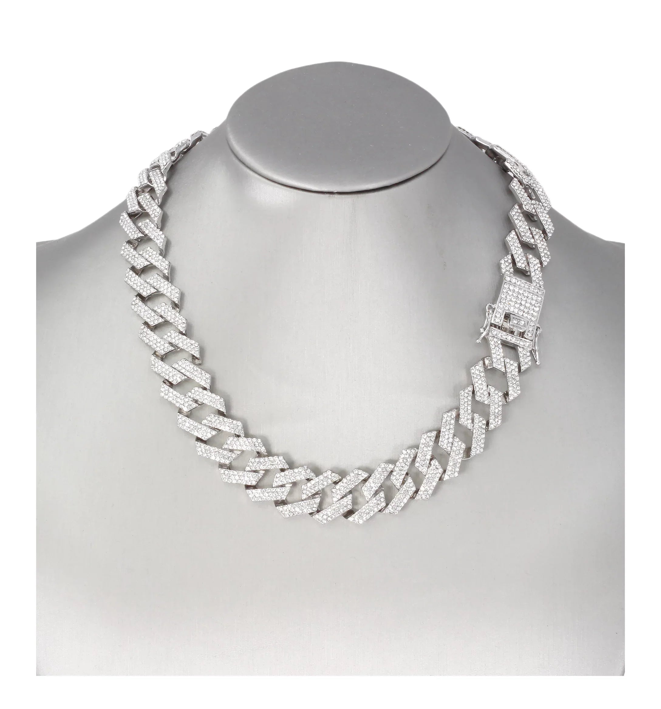 Charles Raymond Ice on Blast! Blinged Out Hip Hop Rolly Looks with Iced Out Wristwatch Trim and Band with Matching Zig Zag Bling'ed Out Necklace Sets -  Necklace Sets - Silver