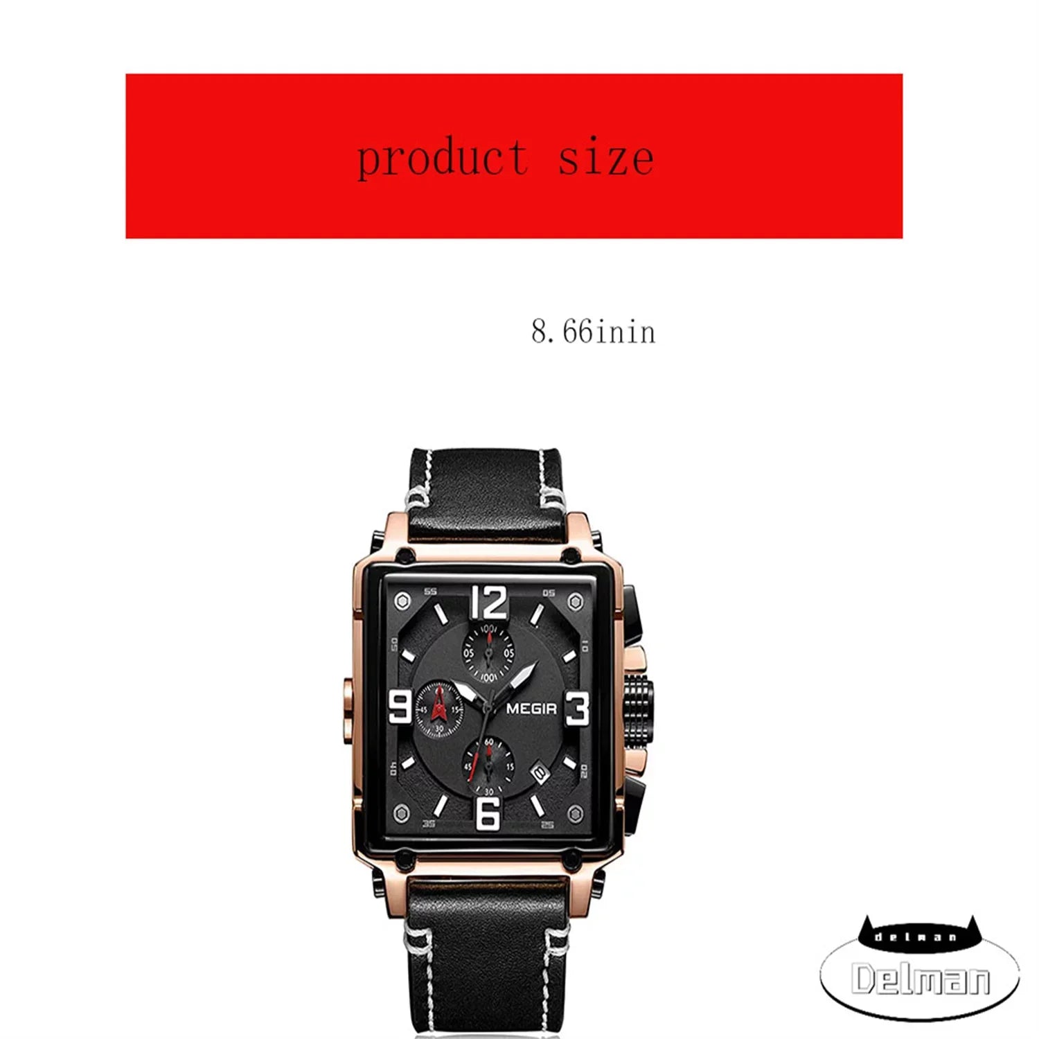 Men's Fashion Leather Strap Quartz Watches Luxury Square Dial Chronograph Wristwatch Casual Waterproof Luminous Watch for Man