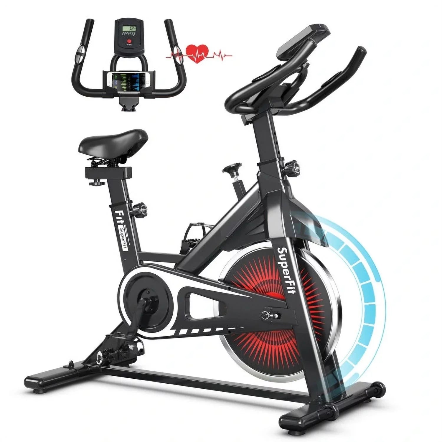 Exercise Bicycle, Adjustable Resistance Silent Belt Drive, Gym Indoor Stationary Bike, Red