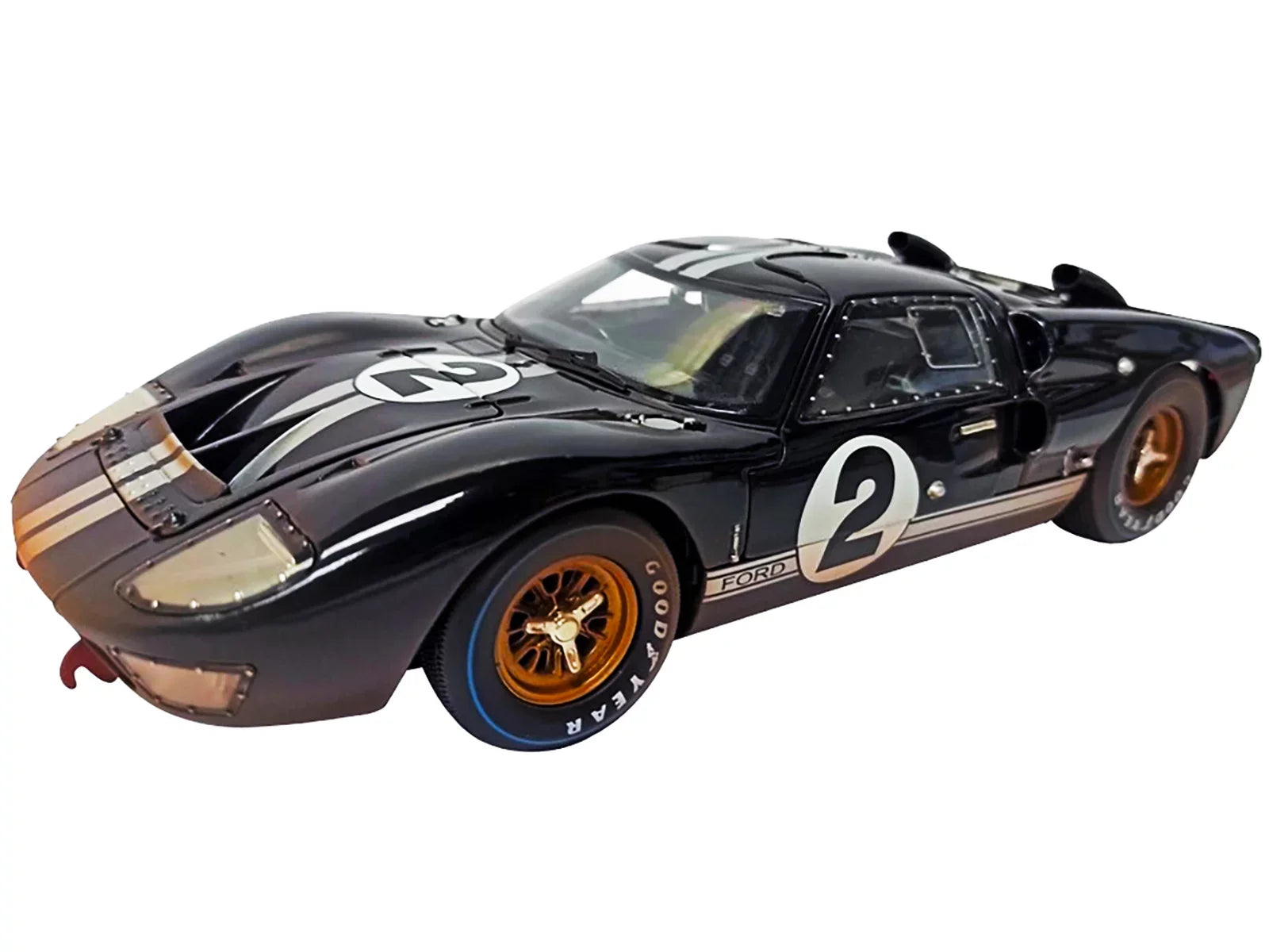 1966 Ford -40   #2 Black with Silver Stripes After Race (Dirty Version) 1/18 Diecast Model Car by Shelby Collectibles