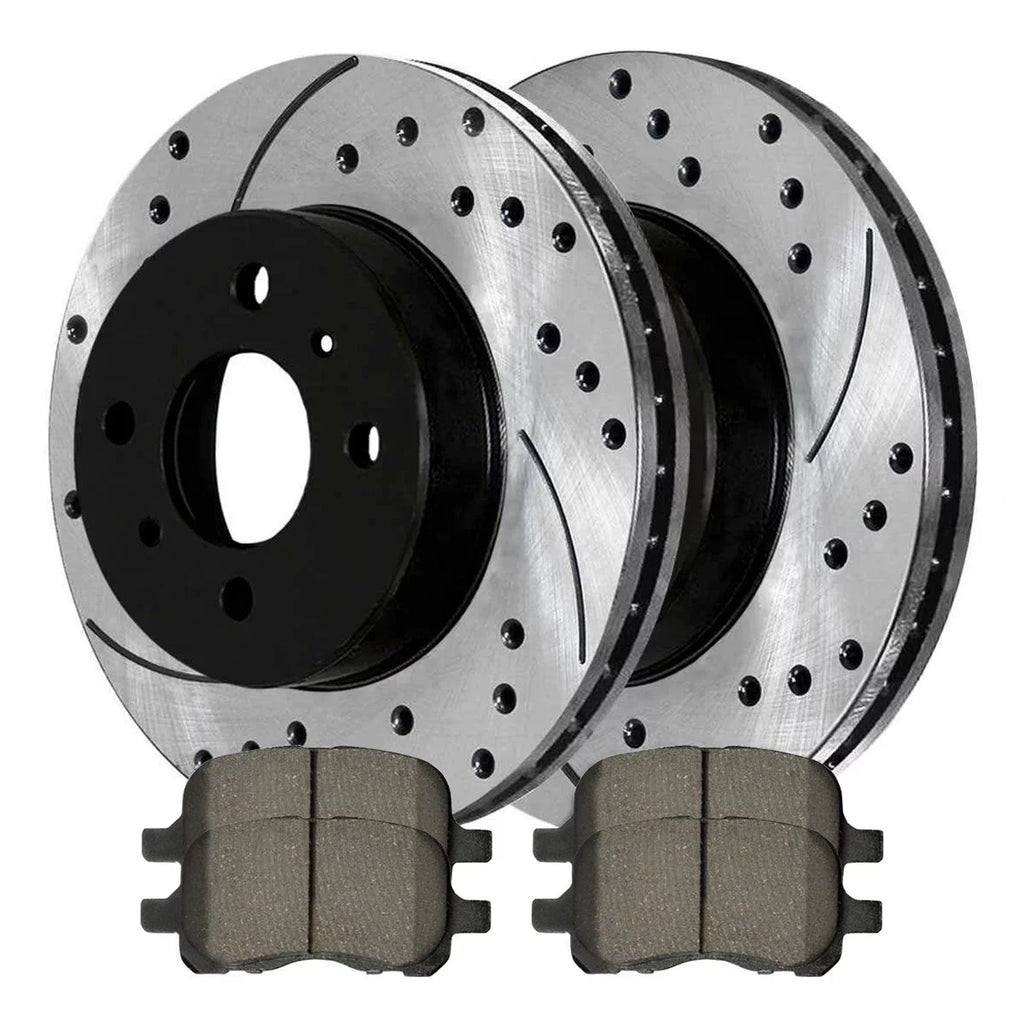 AutoShack Front Drilled Slotted Brake Rotors Black and Ceramic Pads Kit Driver and Passenger Side Replacement for 1998-2002 Toyota Corolla 1998 1999 2000 2001 2002 Chevrolet Prizm 1.8L