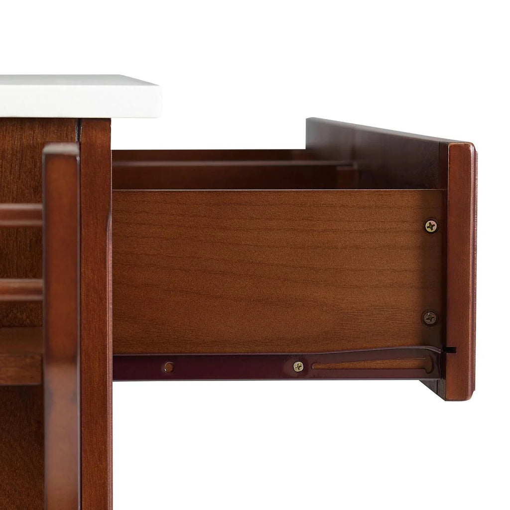 HomeStock Beachy Beauty Stone Top Full Size Kitchen Island/Cart Mahogany/White