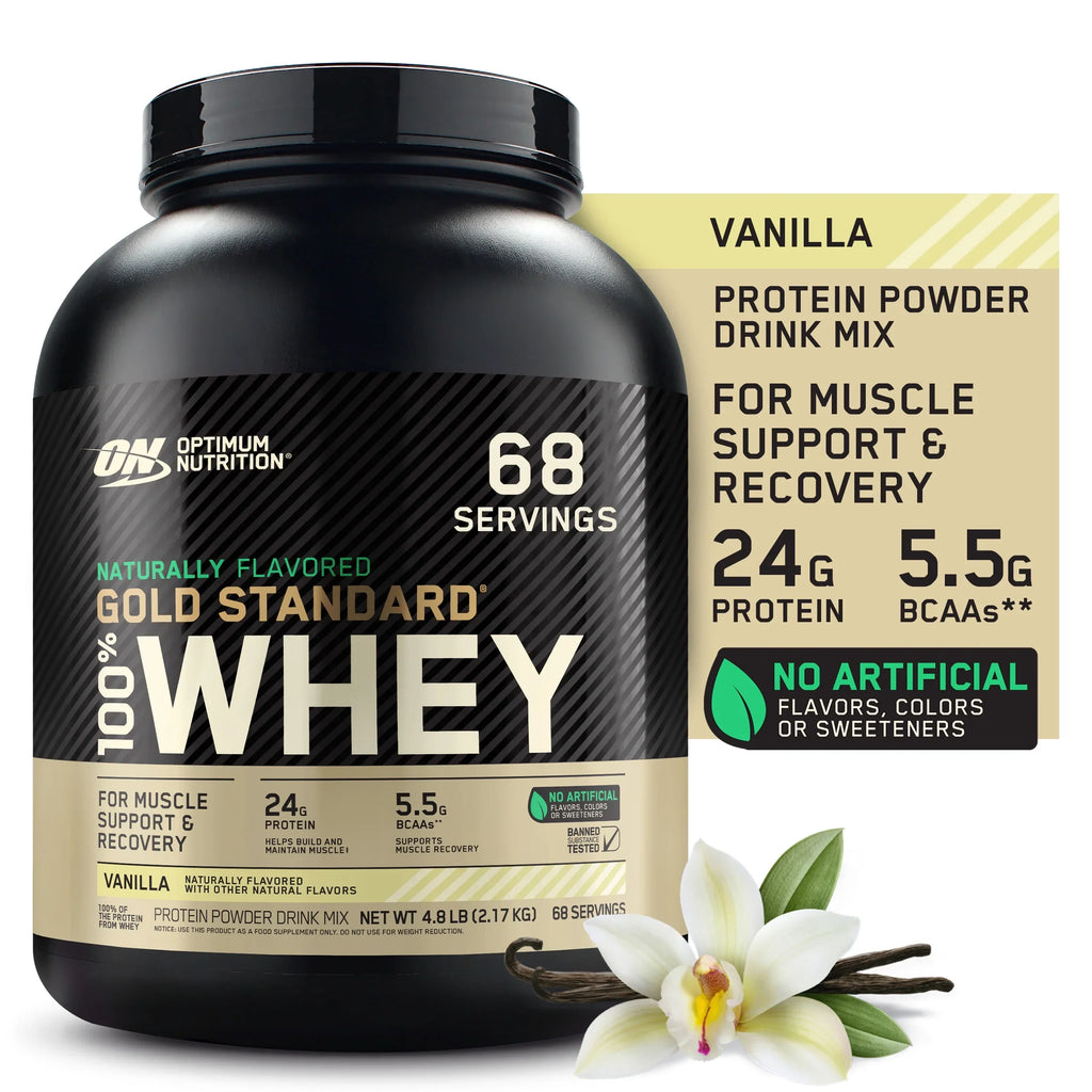 Optimum Nutrition, Gold Standard 100% Whey Protein Powder, Naturally Flavored Vanilla, 4.8 lb, 68 Servings