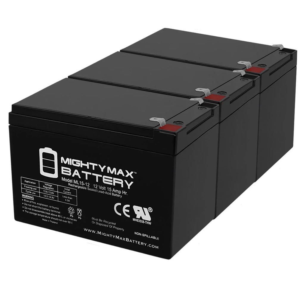 12V 15AH Battery Replacement for  500W Electric Scooter - 3 Pack