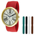 Interchangeable 5 Band Slap Watch Gift Set Gold Large Roman Numeral Dial