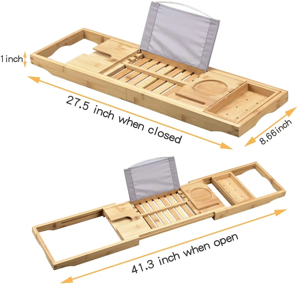 Luxury Bathtub Caddy Tray，Bamboo Bathtub Tray Caddy - Wood Bath Tray Expandable，Can be Placed Book and Tablet Smartphone & Wine Ho