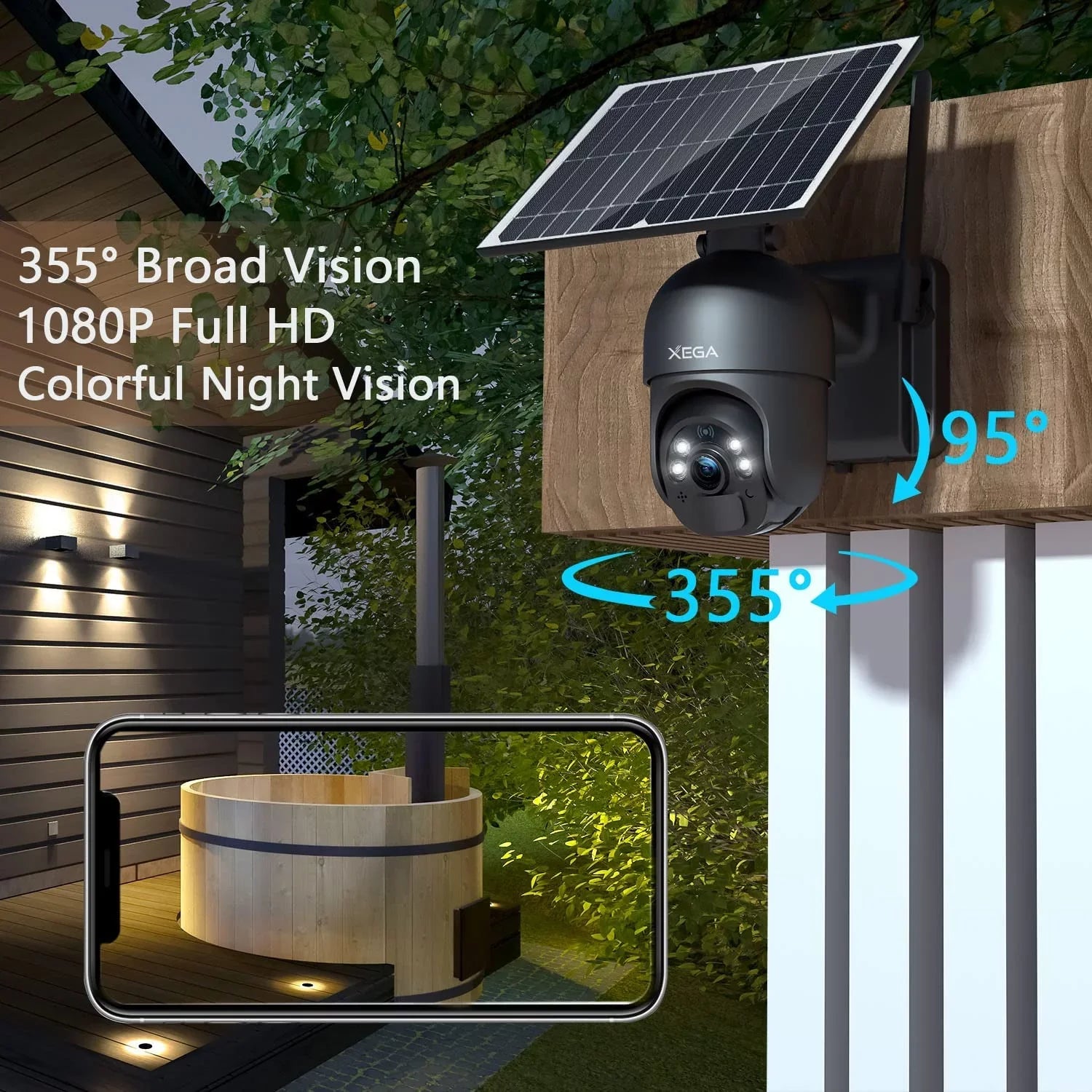 Xega 2K Outdoor 3G/4G  Cellular Solar/Battery Power Wireless Security Camera with  Card, 14400mAh Rechargeable Battery, 4X Zoom, 355° Pan 95° Tilt, Night Vision, 2-Way Talk, IP66, No Wifi Need