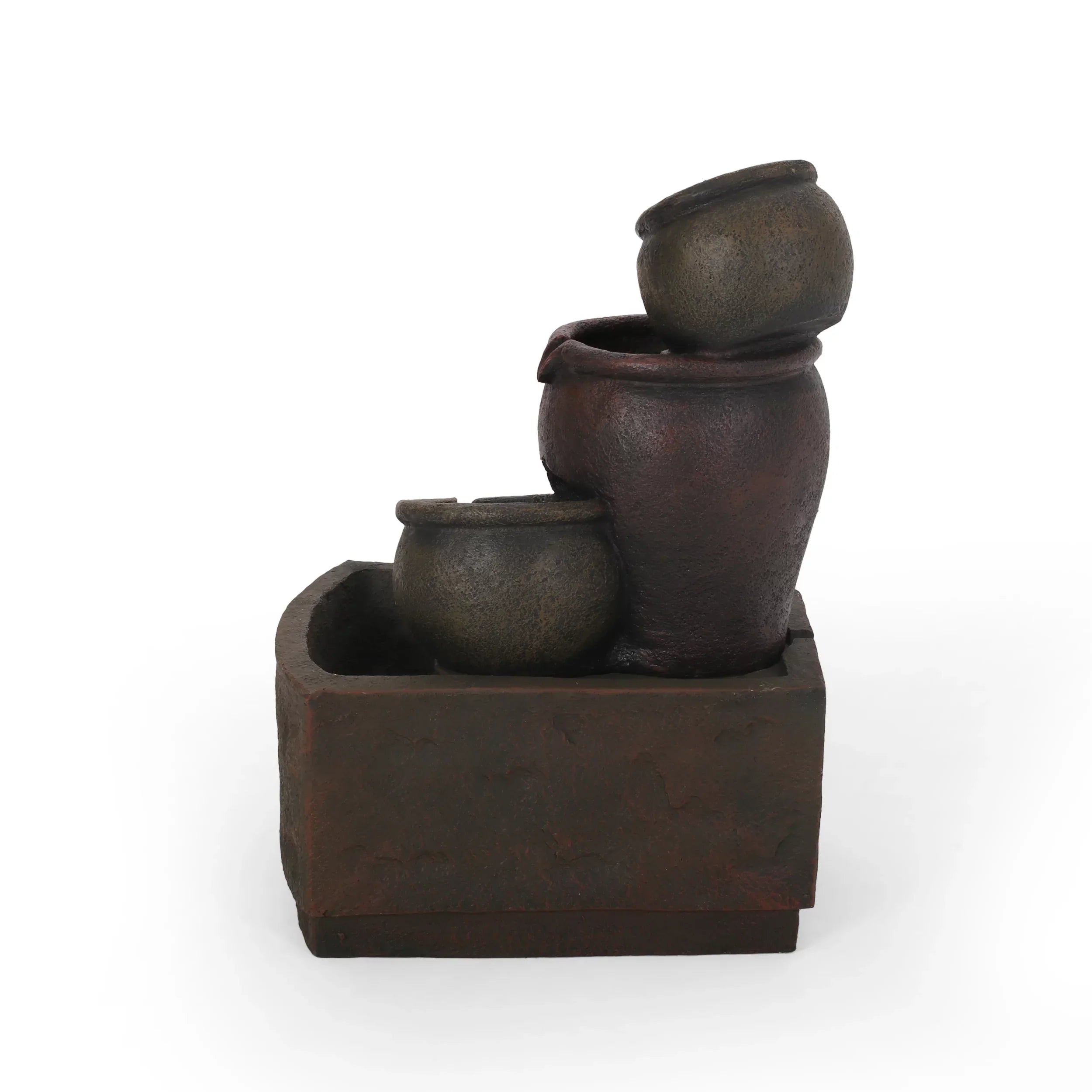 Studio Morrigan Outdoor 3 Tier Jar Fountain, Rustic Multibrown