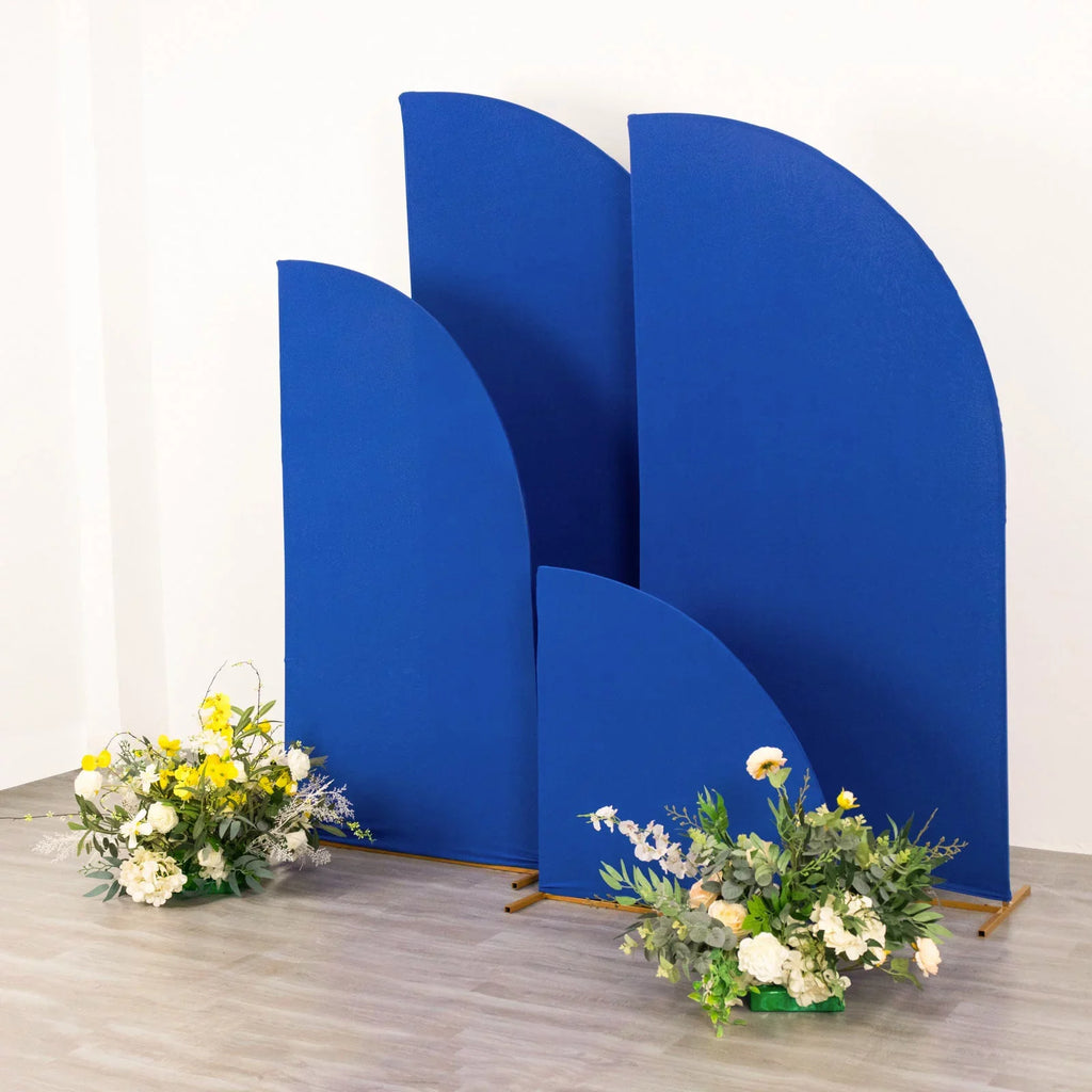 Efavormart Set of 4 | Matte Royal Blue Fitted Spandex Half Moon Wedding Arch Covers, Custom Fit Chiara Backdrop Stand Covers - 2.5ft,5ft,6ft,7ft