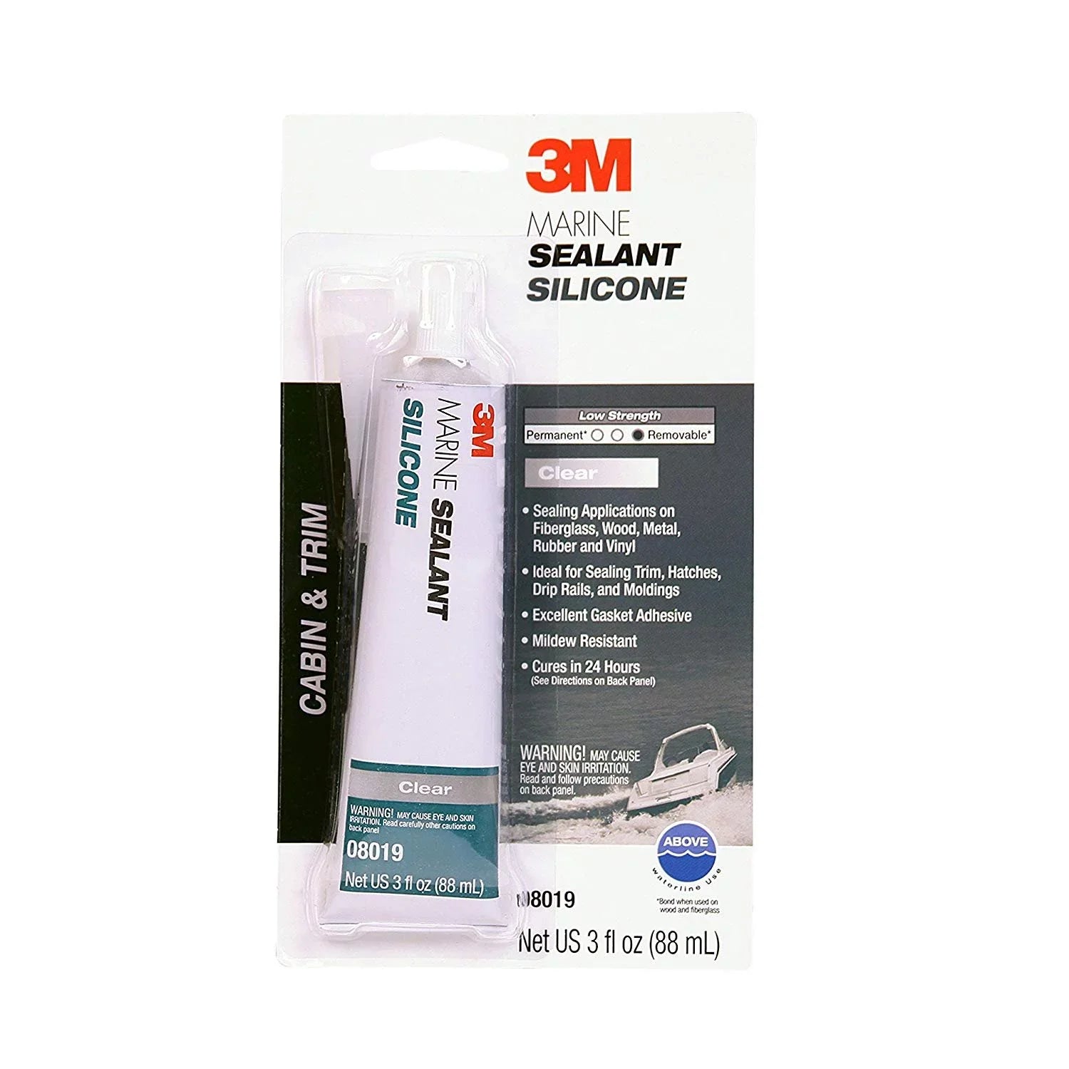 3M Marine Grade Silicone Sealant 08019  For Boats and RVs  Clear  3 Ounces