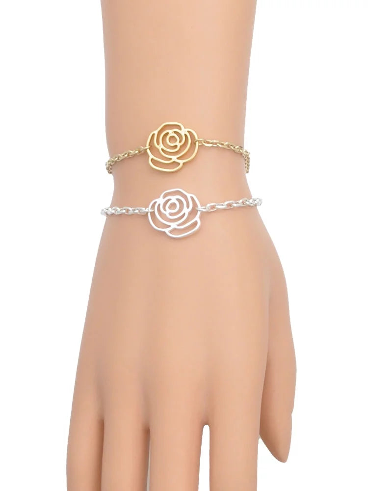 Delight Jewelry Silvertone Green Four Leaf Clover with Heart Leaves Silver-tone Flower Link Chain Bracelet, 6.75"+2" Extender