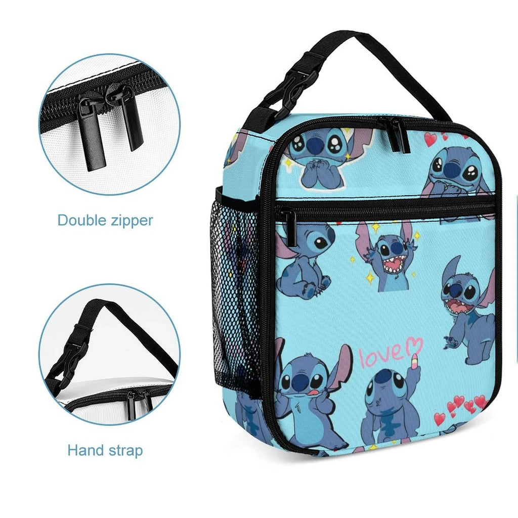Lilo Stitch Pattern Portable Lunch Bag Tote Bento Bag School Office Insulated Cooler Thermal Handbag For Adult Boys Girls Kids