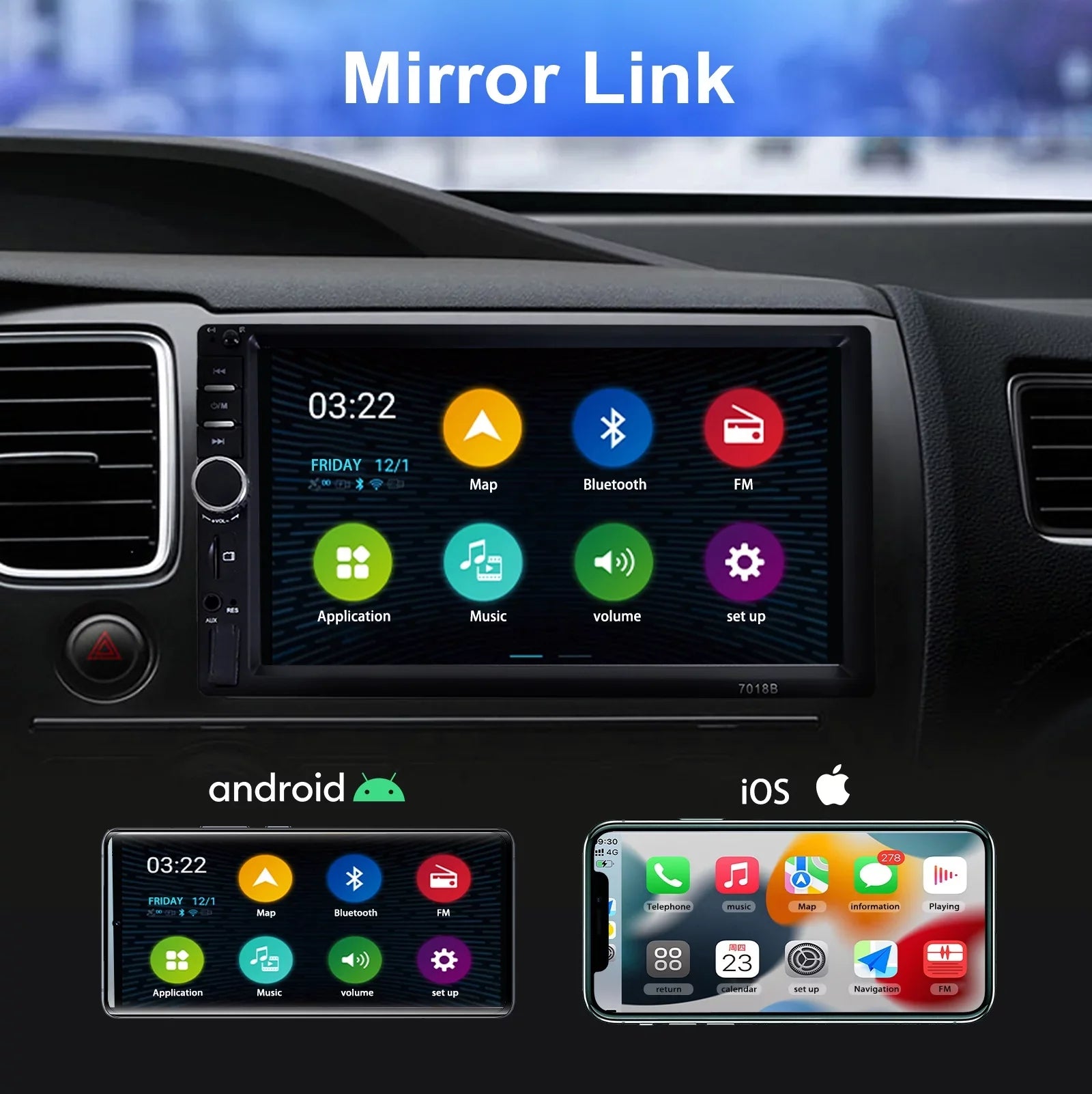 7" Car Stereo Double Din Bluetooth Car Radio Touch Screen Car Radio Audio Receiver  Radio with Backup Camera - Support Mirror Link///, Hands Free Calling