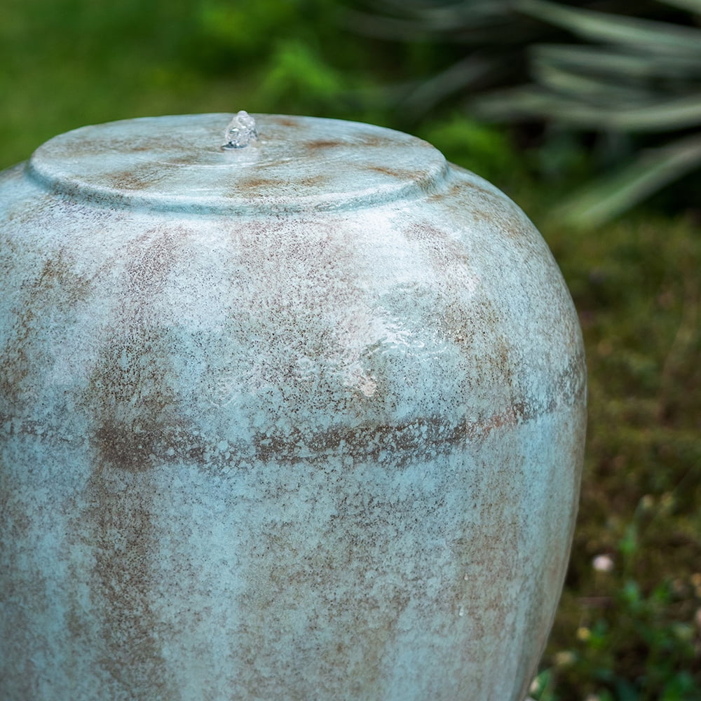 CoSoTower 19.5X19.5X32.5" Heavy Outdoor Cement Fountain Antique Blue, Cute Unique Urn Design Water Feature for Home Garden, Lawn, Deck & Patio