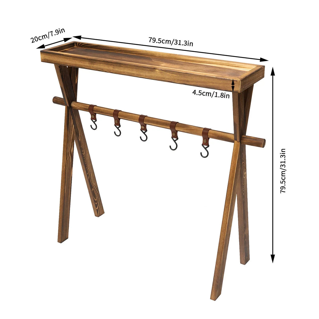 Miumaeov Wooden Portable Picnic Rack Outdoor Grill Rack Storage Table Shelf for Picnic, Camping,