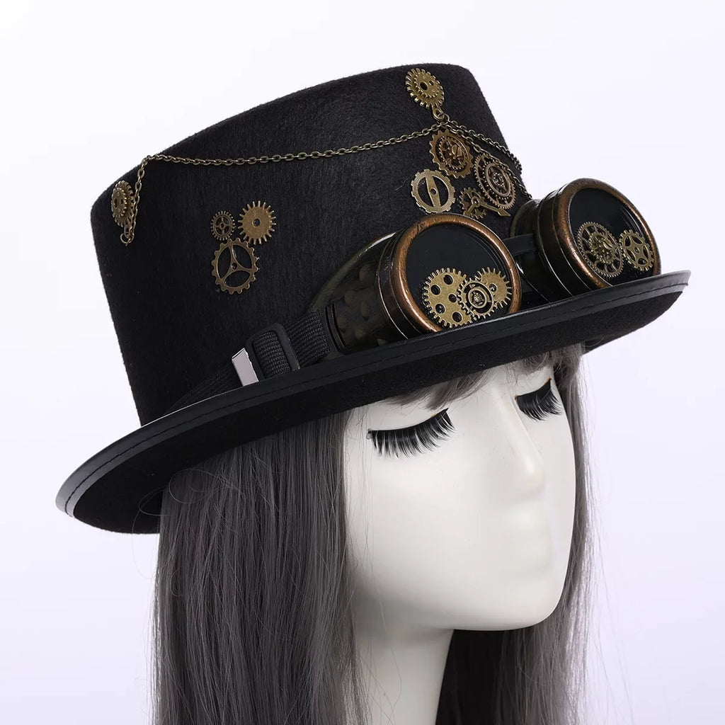 Unisex Steampunk Top Hats with Goggle Gothic Punk Hallo Hat