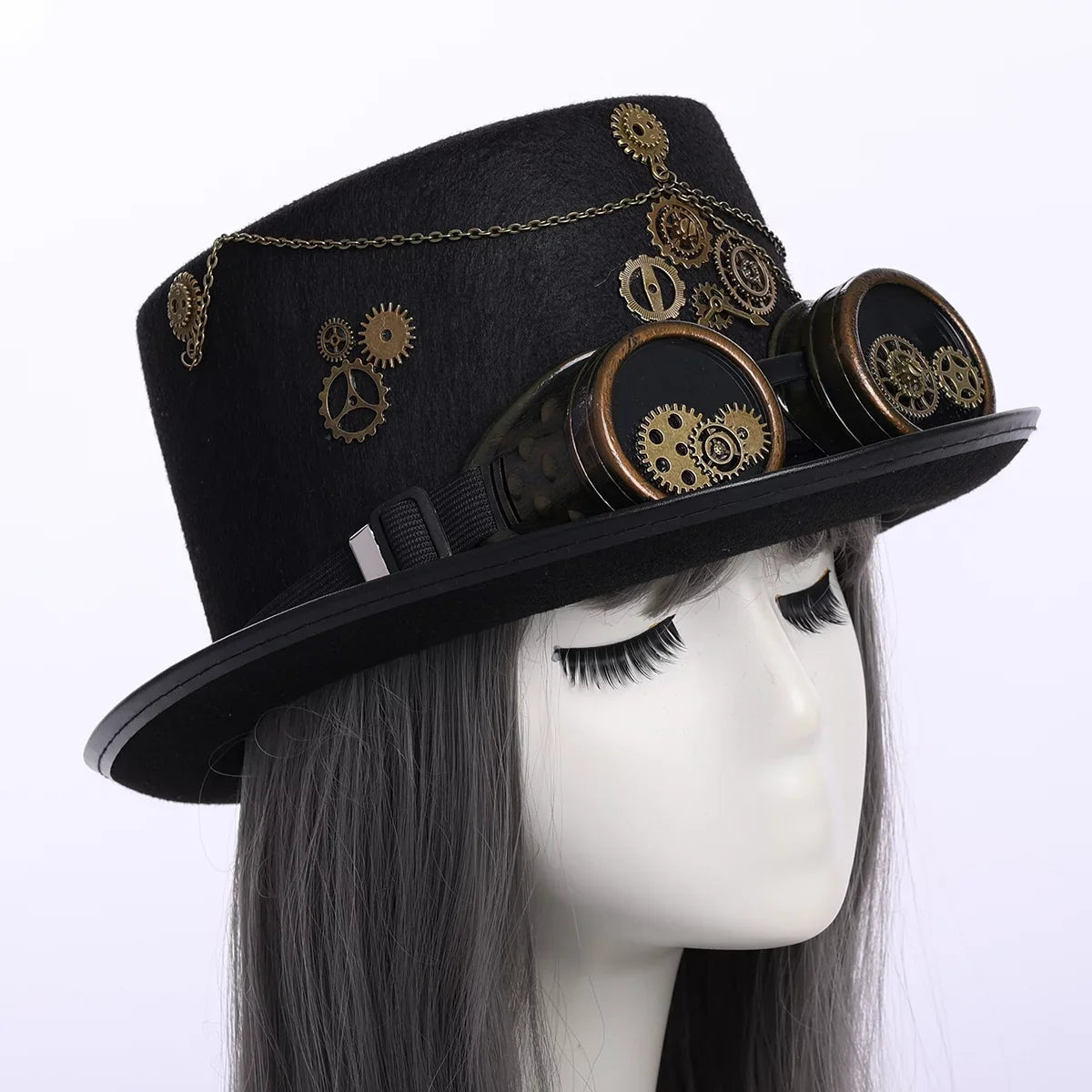 Unisex Steampunk Top Hats with Goggle Gothic Punk Hallo Hat