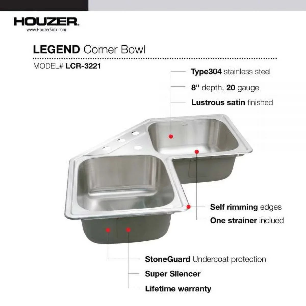 Houzer -3221-1 31-7/8" x 31-7/8" Stainless Steel Topmount Kitchen Sink