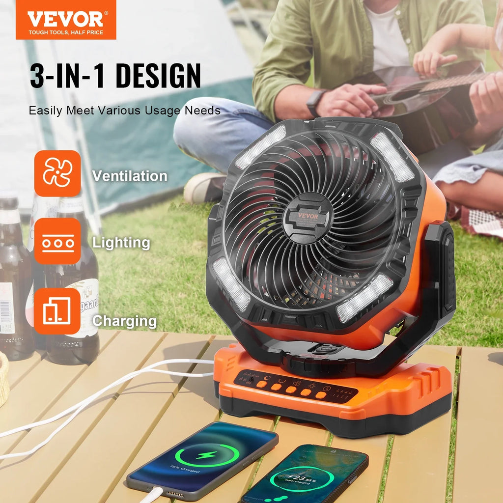 13 inch Portable Fan Rechargeable with  Lantern 4 Speeds Swivel Timer