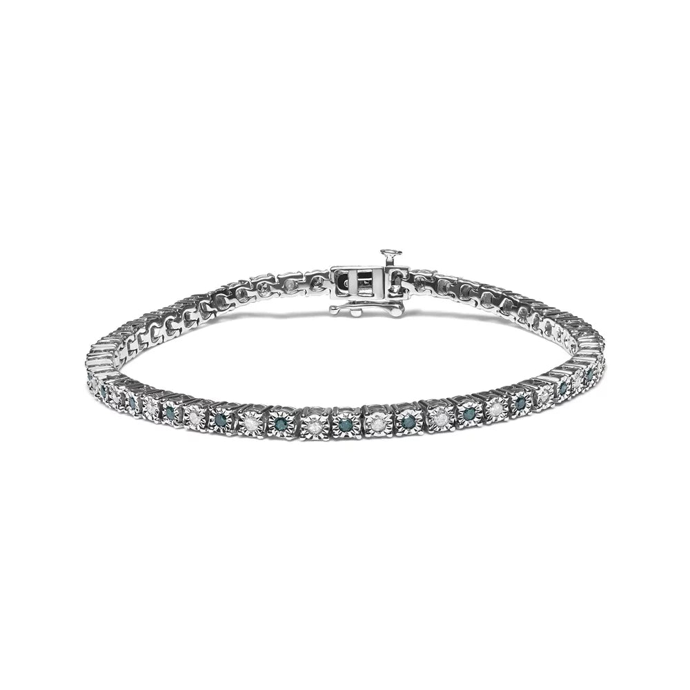 Haus of Brilliance .925 Sterling Silver 1.0 Cttw Womens with Alternating Round cut Box Clasp White Diamond and Treated Green Diamond Tennis Bracelet (Green and I-J Color, I3 Clarity) - Size 7" Inches