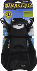 Divers Travel Series Adult Unisex Trek Swim Fins, Black, Size Medium