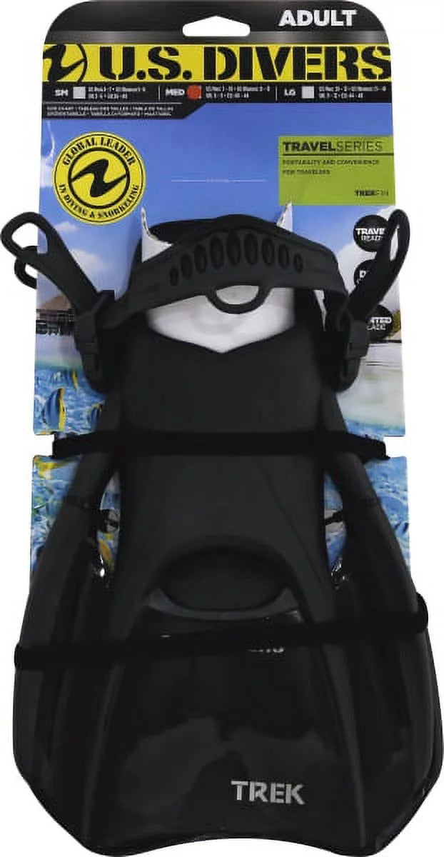 Divers Travel Series Adult Unisex Trek Swim Fins, Black, Size Medium