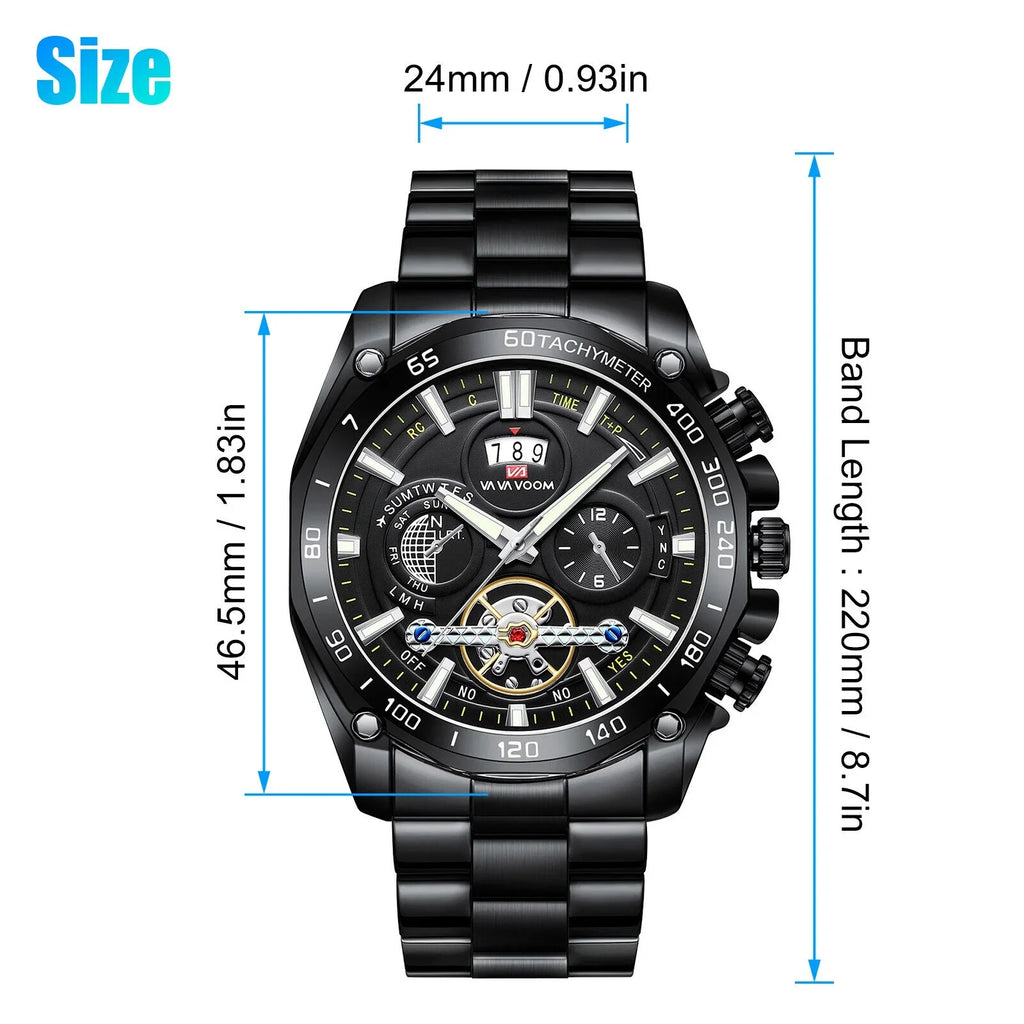Men's Classic Stainless Steel Quartz Luminous Watch Luxury Waterproof Wristwatch