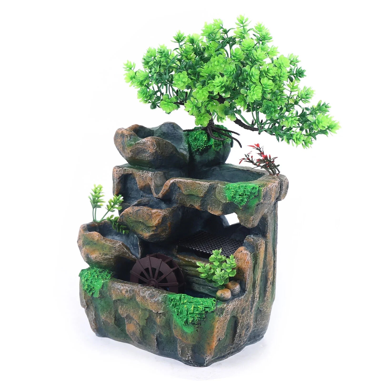 Indoor Water Fountain Tabletop Waterfall Feng Shui Zen Table Decor with  Light