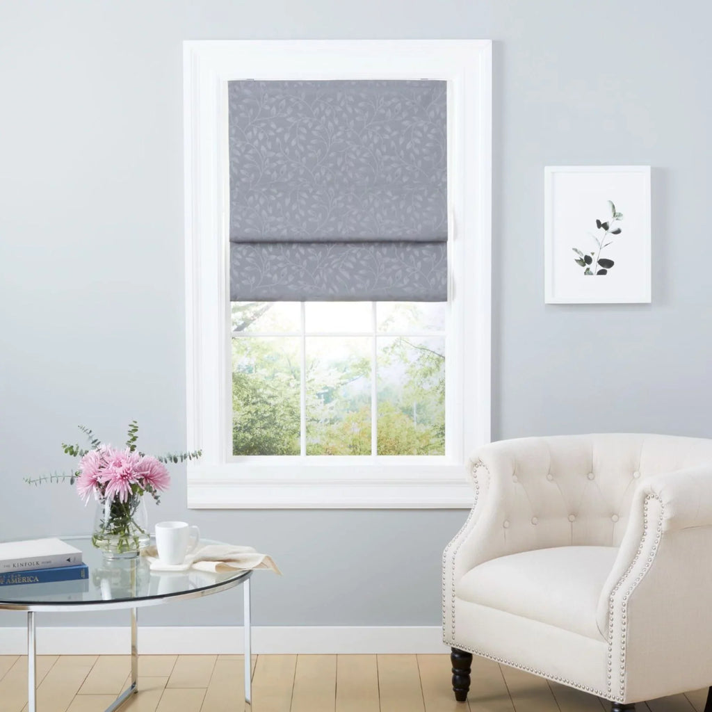 Exclusive Home Bolan Botanical Total Blackout Roman Shade, 31"x 64", Dark Grey