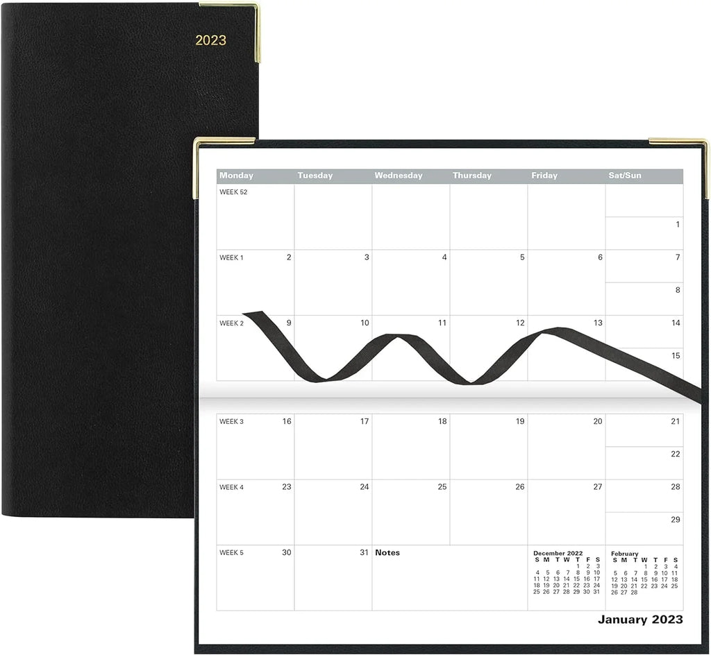 Of London 12S Daily Planner, Day Per Page, Classic Slim Month Per Page, 13 Months Jan 2023 - Jan 2024, Landscape Diary 2023 6 5/8" 3 1/4" (Black)