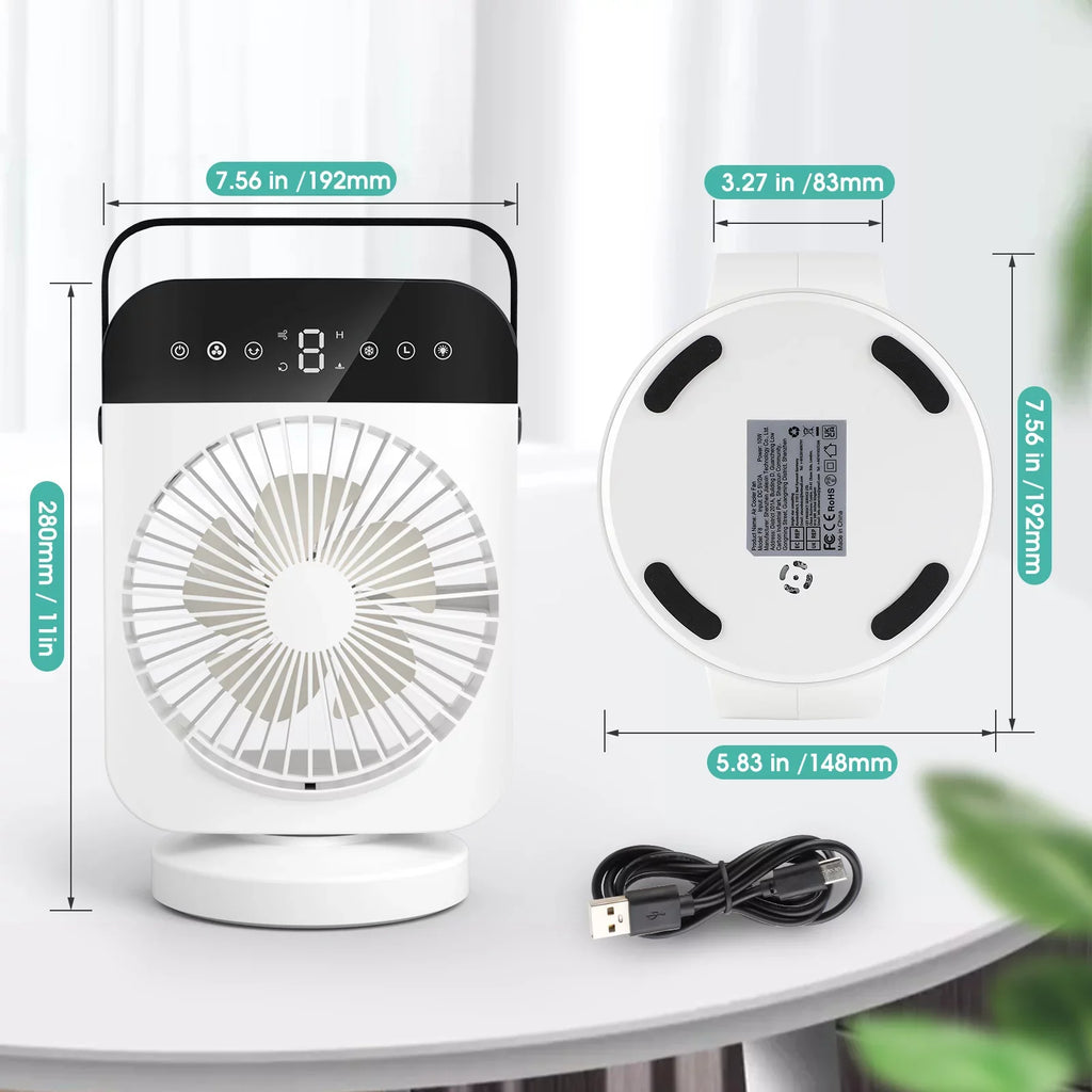 Portable Air Conditioner,Mini Personal Evaporative Air Cooler With 4 Speeds,Oscillation/Humidifier/Timing Function, Small Desktop Cooling Fan With Led Light For Room Office Camping