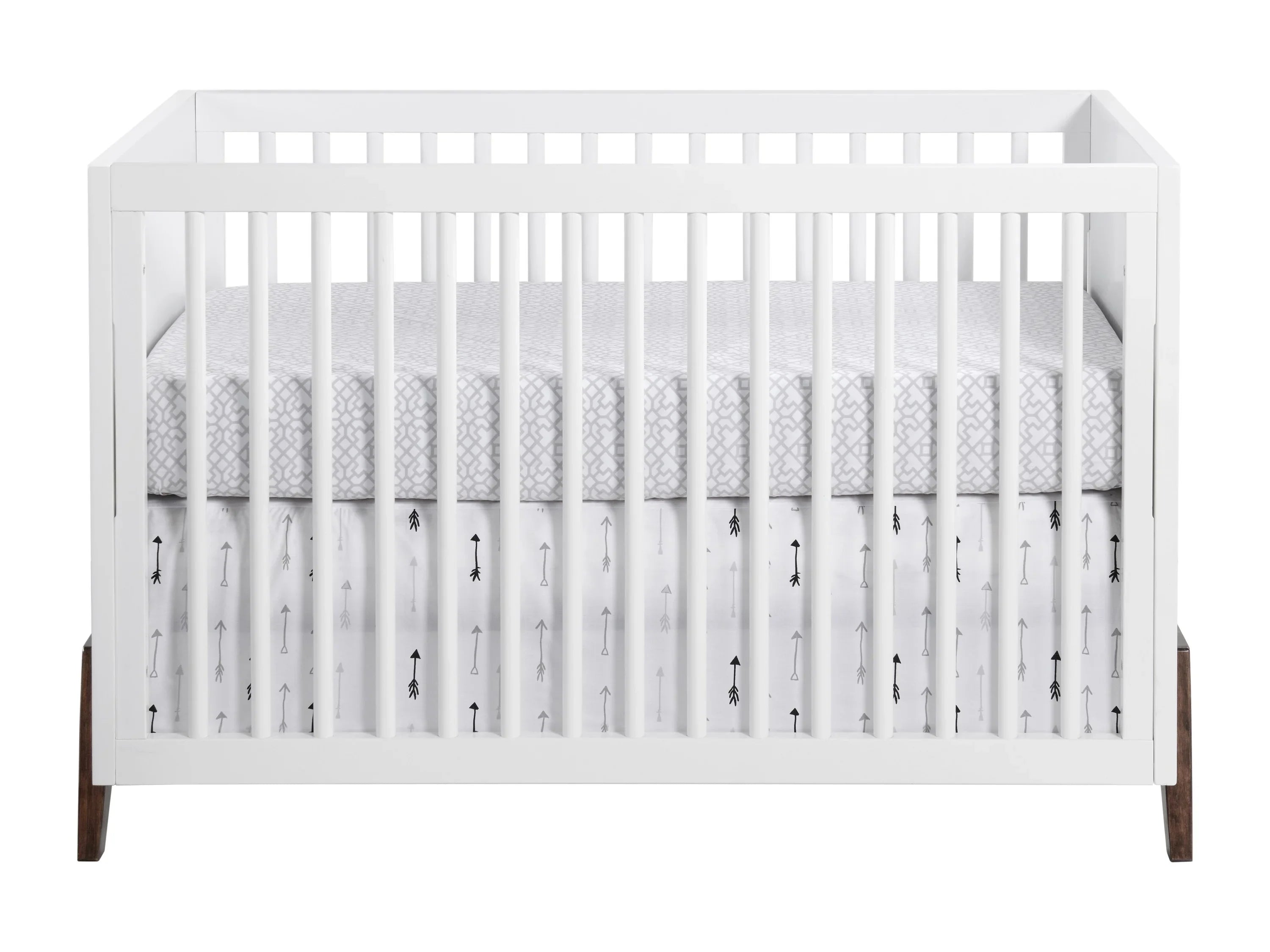 Oxford Baby Mari Modern 3-in-1 Convertible Island Crib, White & Walnut, Wooden Crib