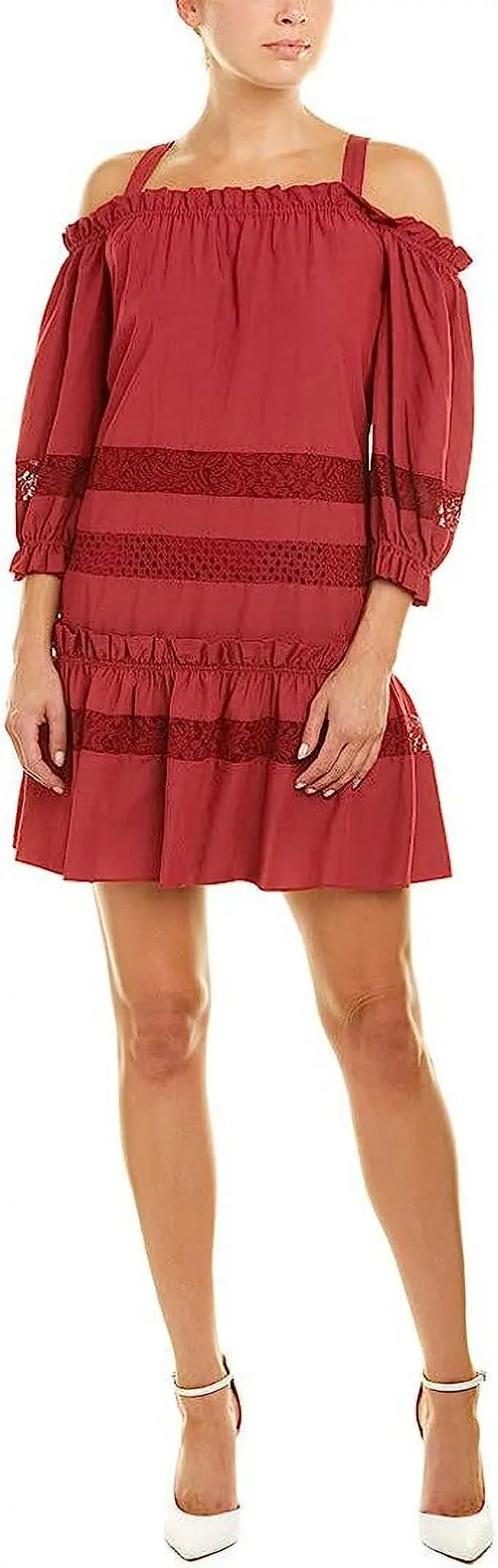 BCBGMax Azria Women's Cold Shoulder Lace Insert Dress,  ,