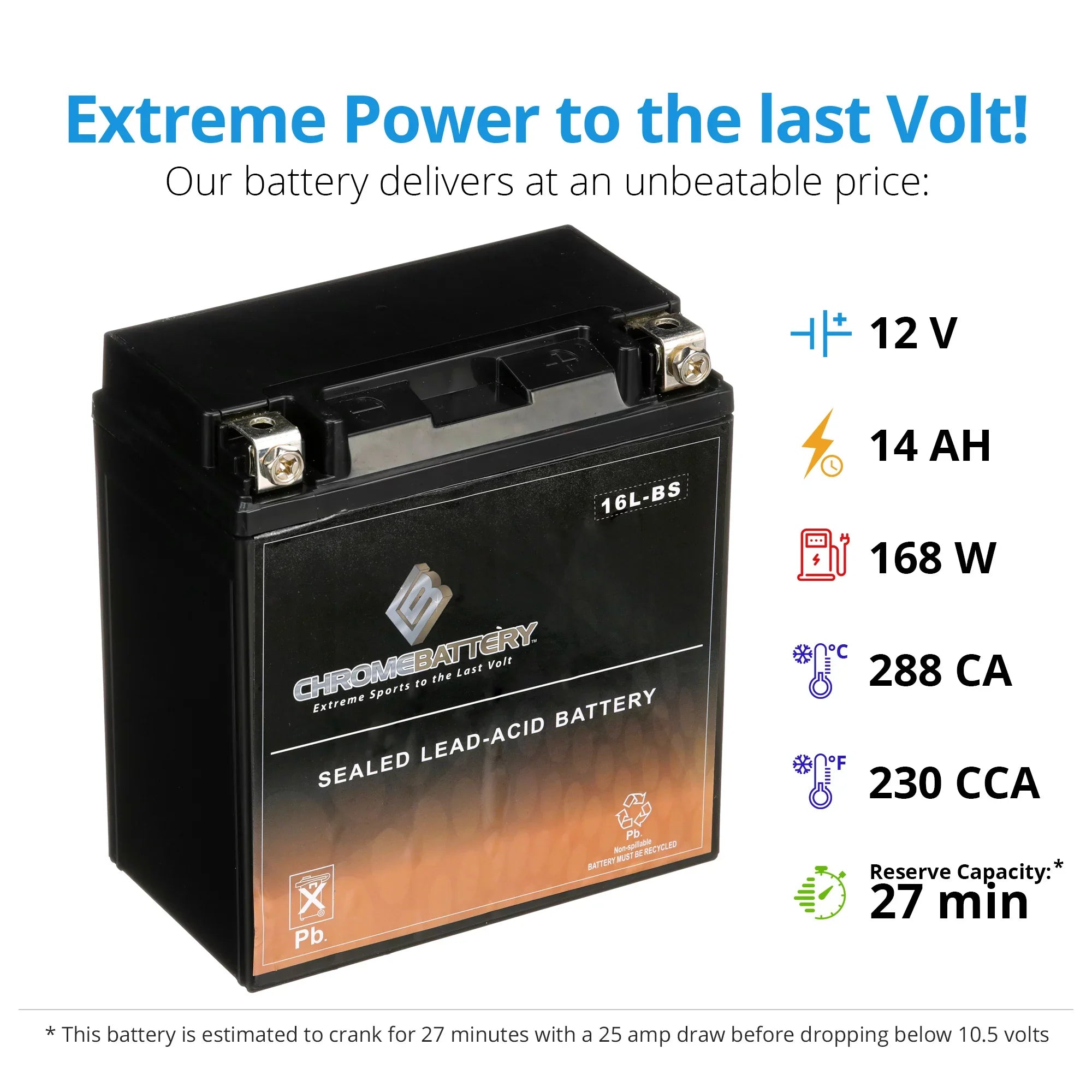 Chrome Battery YTX16L- (16L- 12 Volt,14 Ah, 230 ) Jet Ski Battery for Kawasaki Jl650 Sc 1995