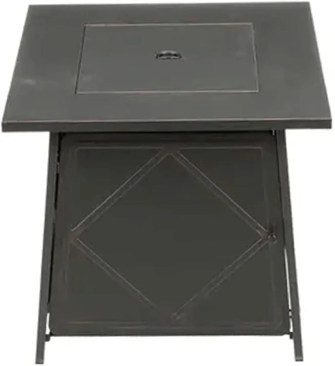 28 Inch Steel Square Gas Outdoor Backyard Tabletop Fire Pit with Lava Rocks and Steel Cover Lid, Black