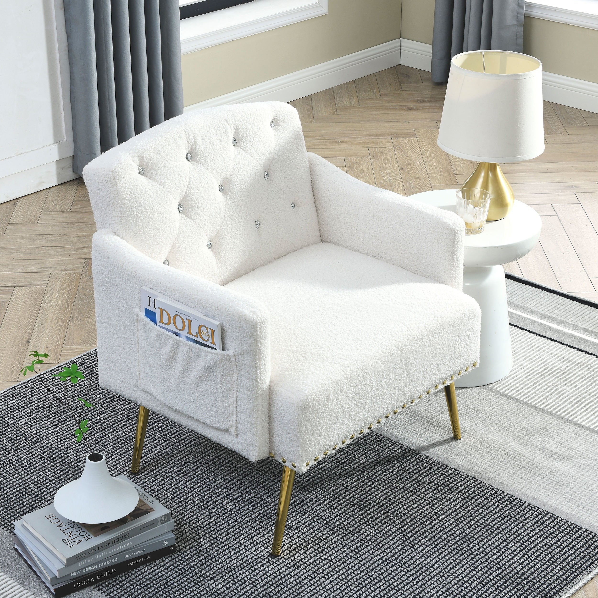 [Video]Welike 30 "W Modern Chesterfield Tufted Upholstered Chair with Deep Buttons, Living Room Chair, Comfortable Armchair, Gold Hardware Legs, Tufted Chair for Reading or Relaxing,