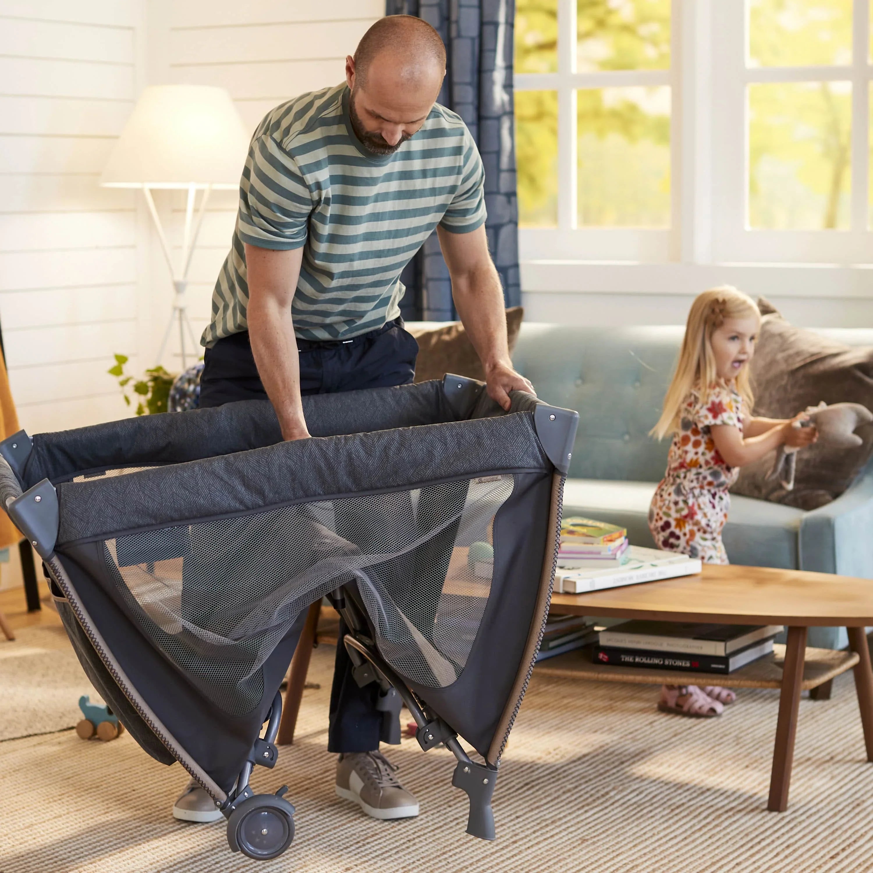 Monbebe Play Yard with Full Size Rocking Bassinet, Castle Point