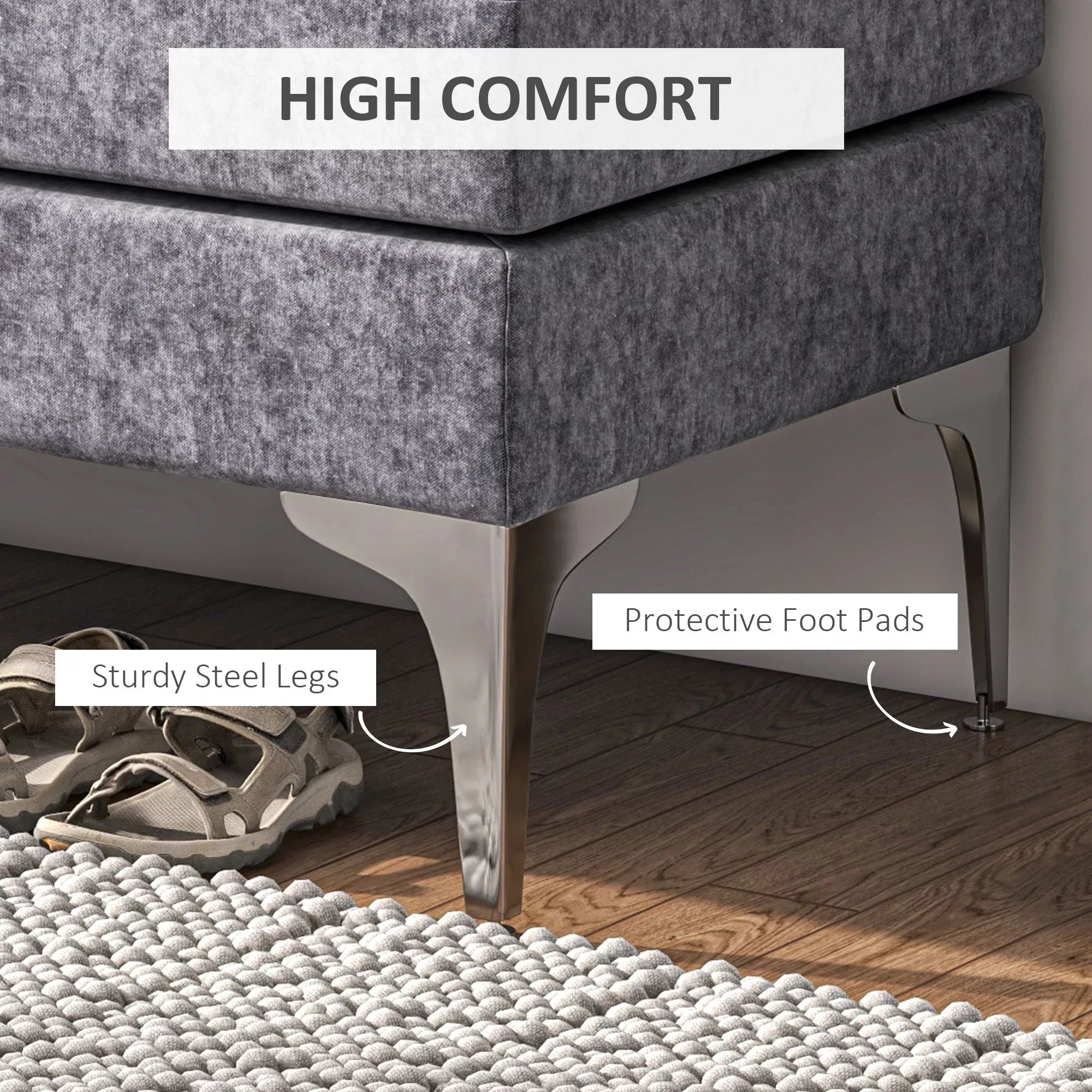 48" End of Bed Bench with Steel Legs, Dark Gray