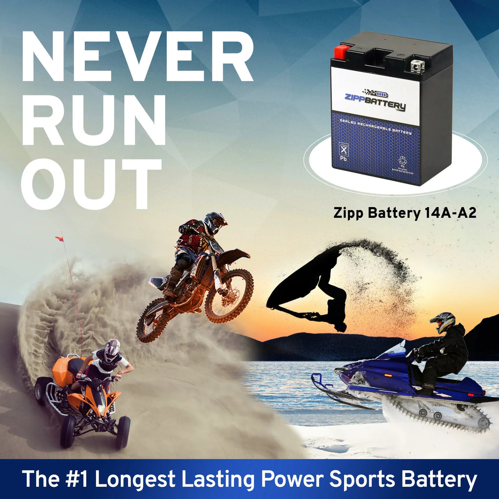 Zipp Battery YB14A-A2 (14A-A2 12 Volt,14 Ah, 190 ) Utility Vehicle Battery for Kawasaki Kaf400 Mule 600 610 400cc 05-'07
