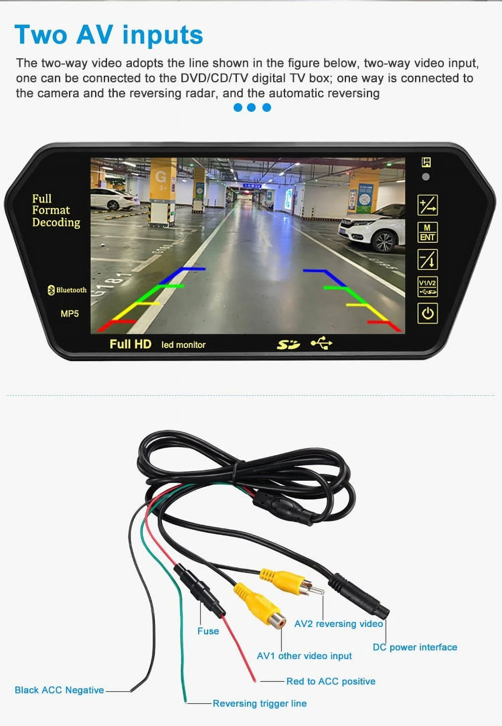 7 Inch   Display 800*480 Parking System Rear View Camera MP5 // Car Mirror Monitor Transimitter Night Vision 12-24V