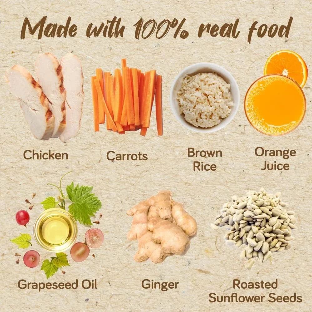 Real Food Blends - Orange Chicken, Carrots & Brown Rice - Meals for Tube Fed People - 9.4 Oz Pouch (Pack of 12)