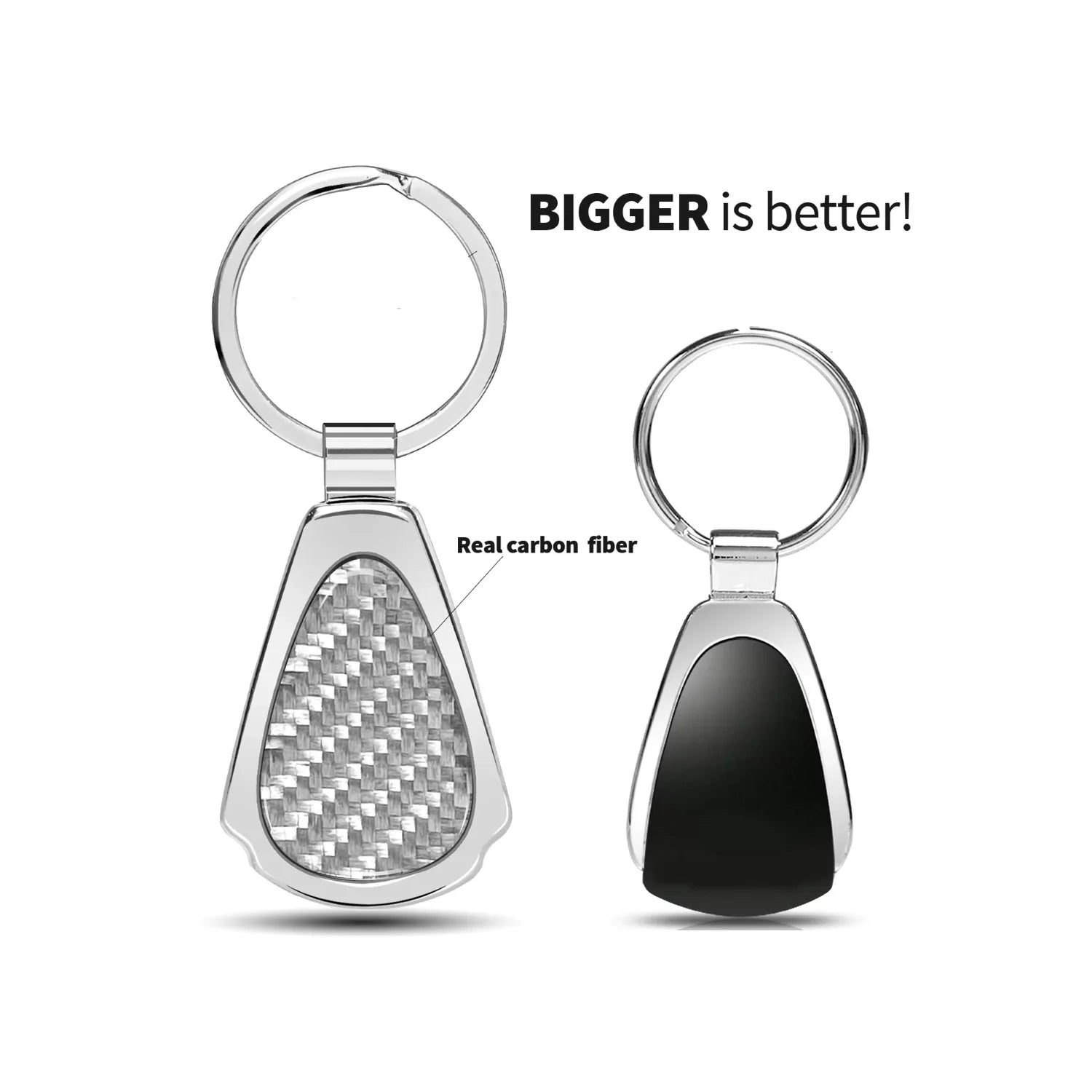 iPick Image for Cadillac XT4 Real Silver Dome Carbon Fiber Chrome Metal Teardrop Key Chain, Official Licensed
