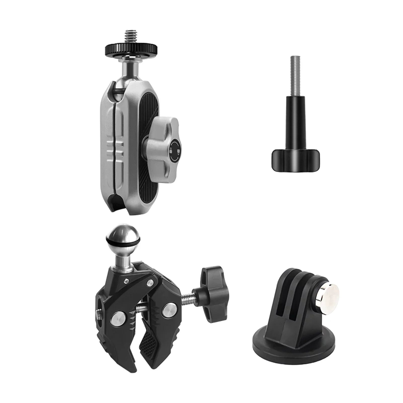 Aluminum Alloy Camera Mount Clamp - Bicycle Handlebar Adapter, 1.5kg Load Capacity, Dual Rotatable Ball Head, Adapter, Compatible with , , Hero 11/10/9/8/7, Insta360