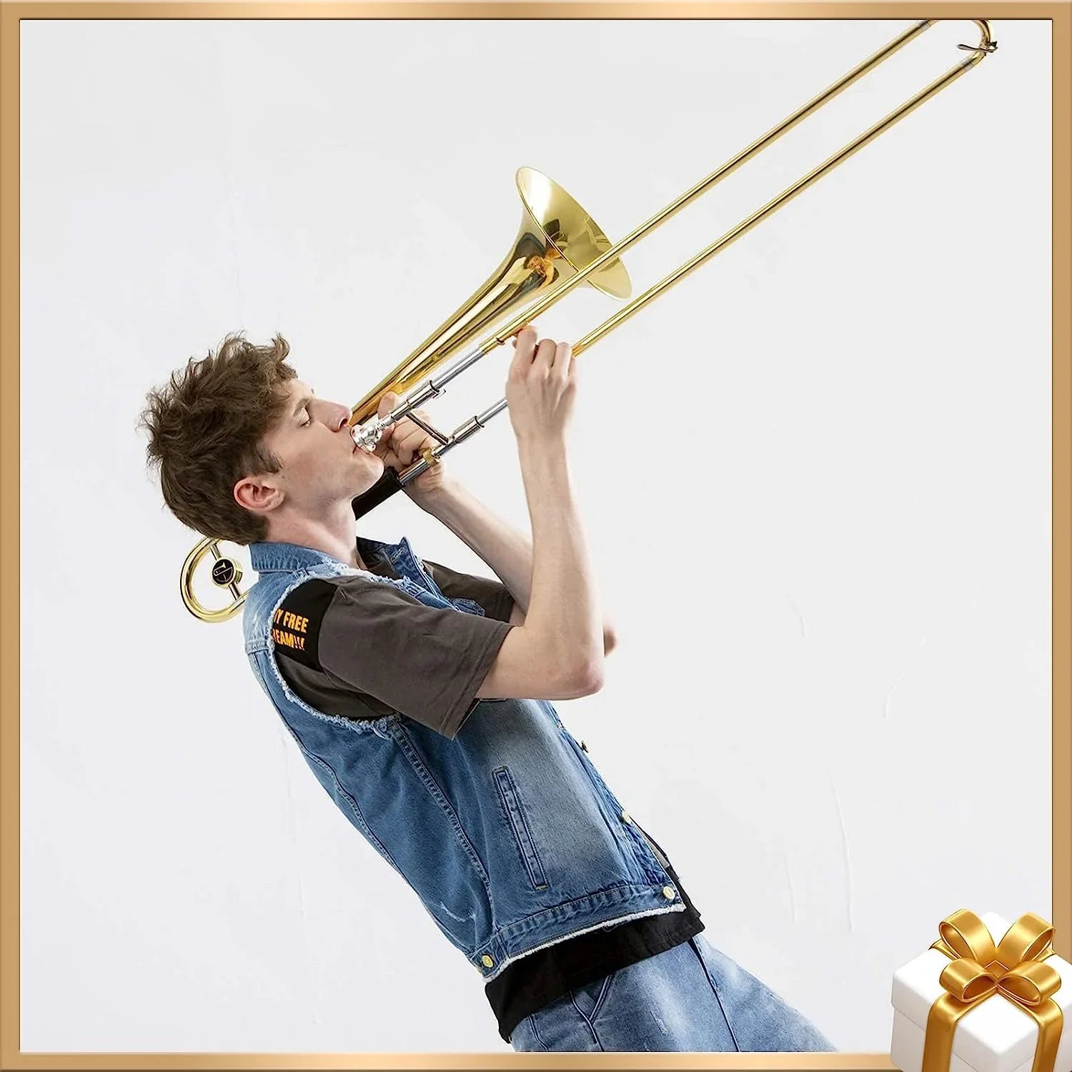 Eastar Bb Tenor Trombone for Beginners Students B Flat Brass Instrument, with Case, Mouthpiece, White Gloves, Cleaning Kit, Gold