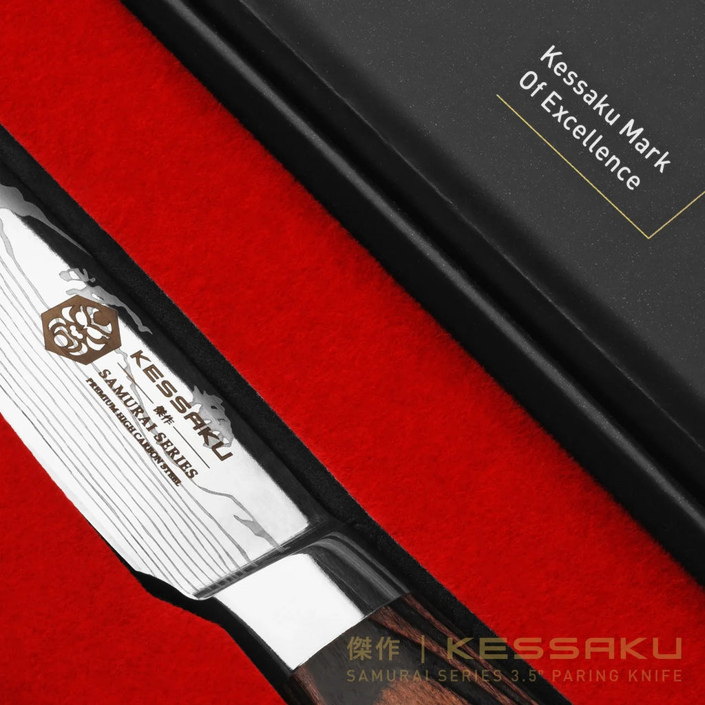 Kessaku 3.5-Inch Paring & 2.75-Inch Bird's Beak Tourne & 5.5-Inch Utility Knife Set - Samurai Series - Forged High Carbon 7Cr17MoV Stainless Steel - Pakkawood Handle with Blade Guards